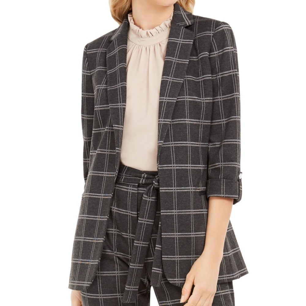 NWT Calvin Klein Women's Plaid Open Front Blazer
